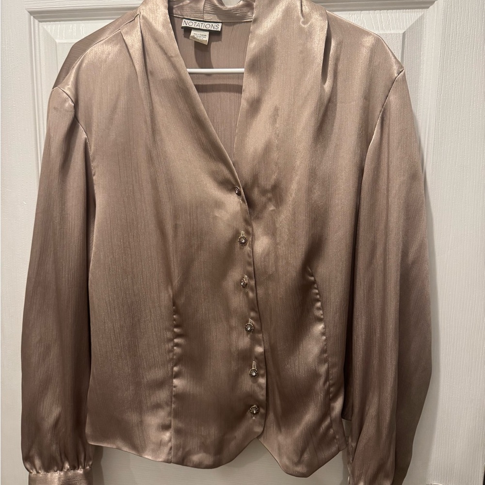 Notations Shimmering Satin Top in Taupe